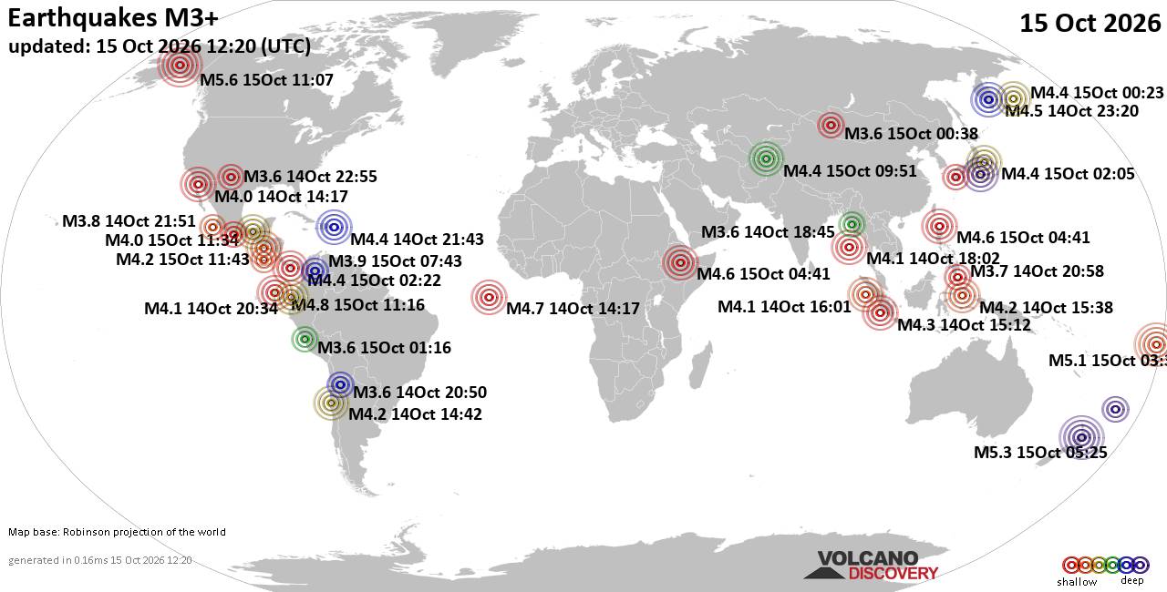 World Earthquake Report for Thursday, 15 October 2026
			