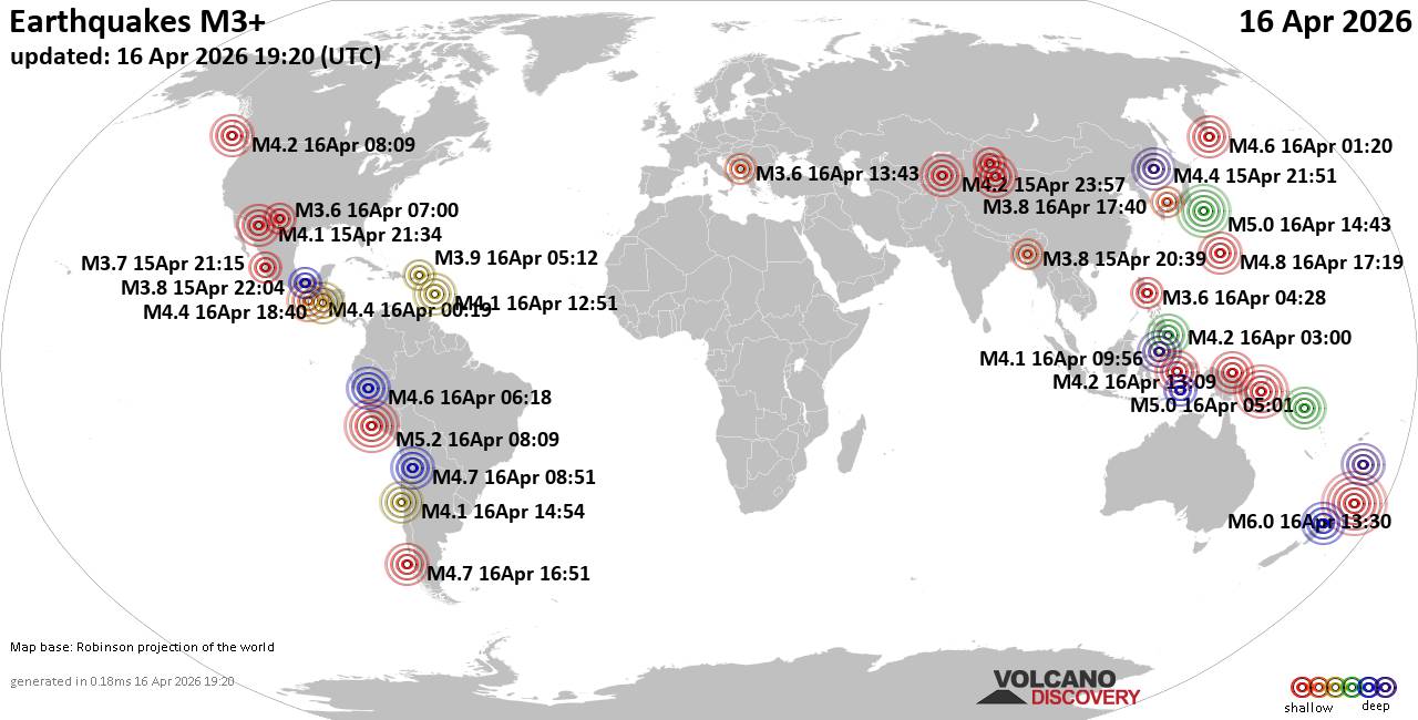 World Earthquake Report for Thursday, 16 April 2026