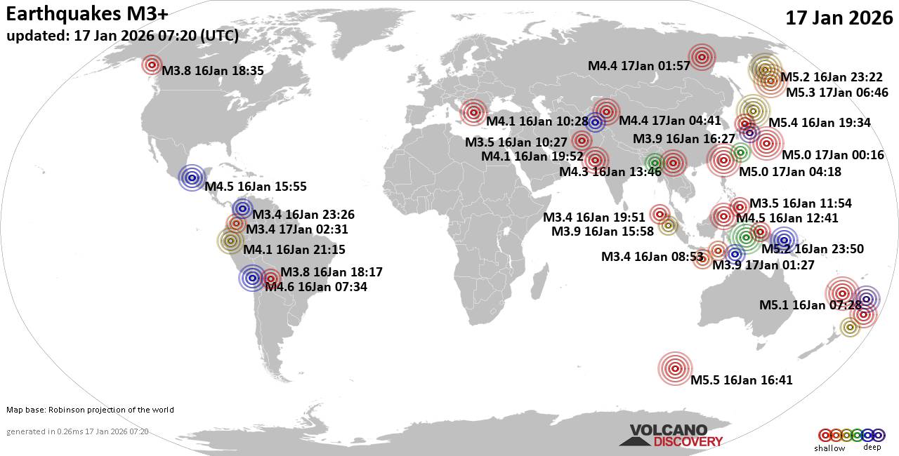 World Earthquake Report for Saturday, 17 January 2026