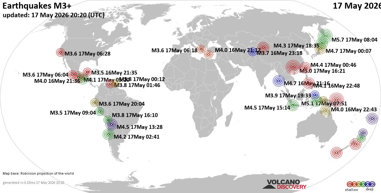 World Earthquake Report for Sunday, 17 May 2026