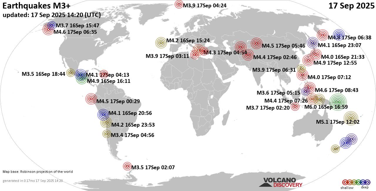 World Earthquake Report for Wednesday, 17 September 2025