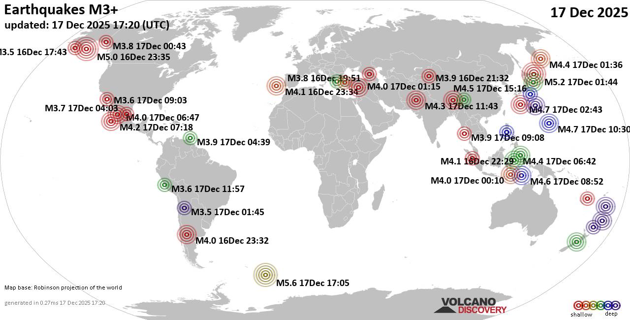 World Earthquake Report for Wednesday, 17 December 2025