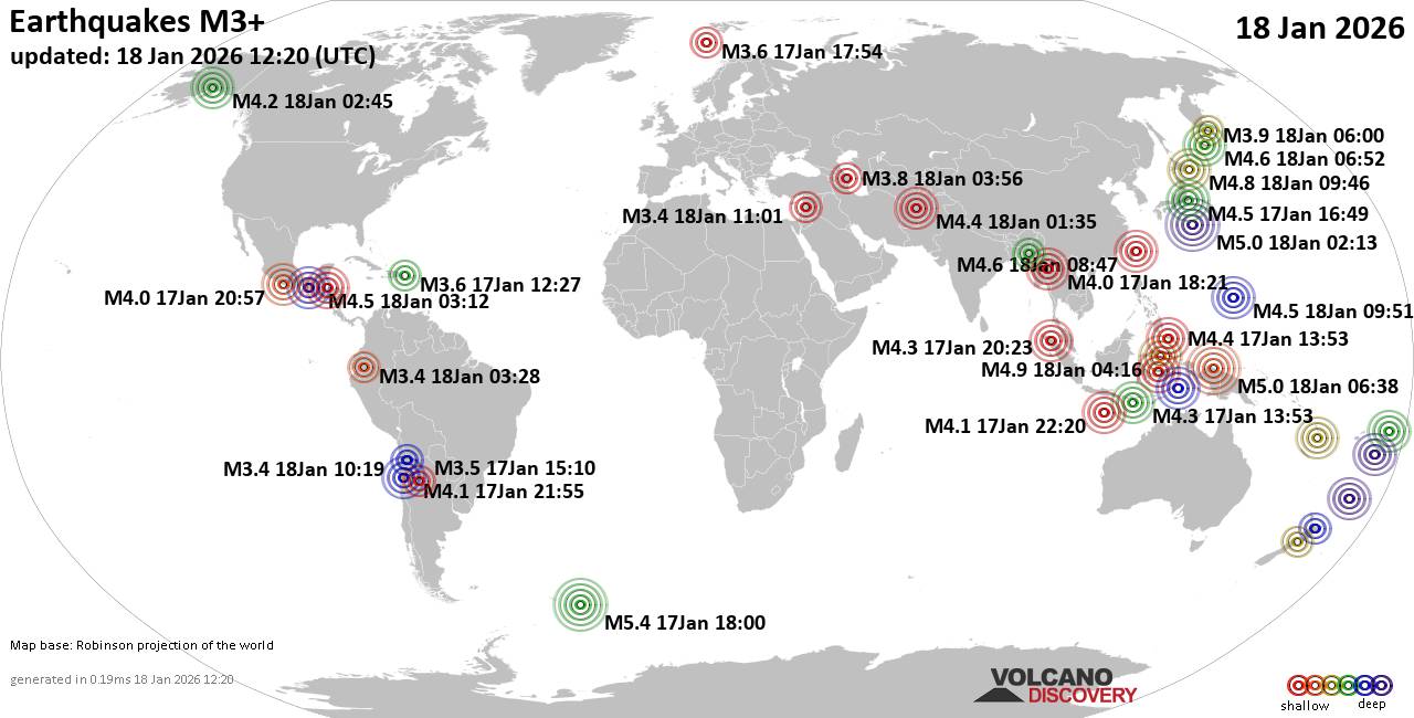 World Earthquake Report for Sunday, 18 January 2026
