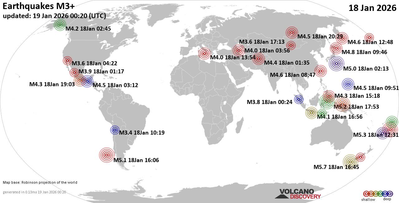 World Earthquake Report for Sunday, 18 January 2026