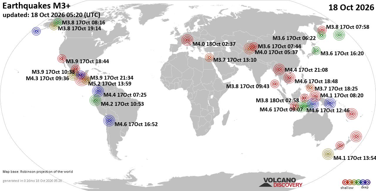 World Earthquake Report for Sunday, 18 October 2026
			