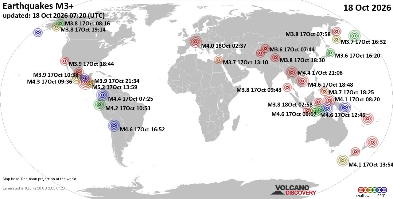 World Earthquake Report for Sunday, 18 October 2026
			