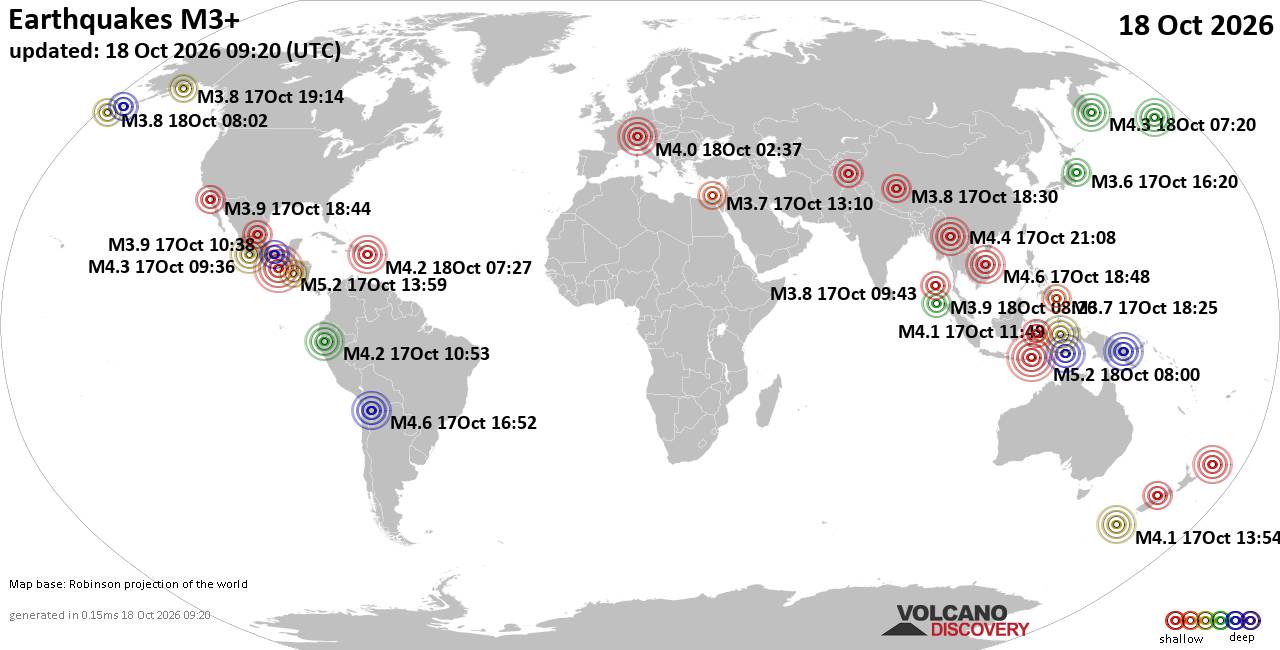 World Earthquake Report for Sunday, 18 October 2026
			