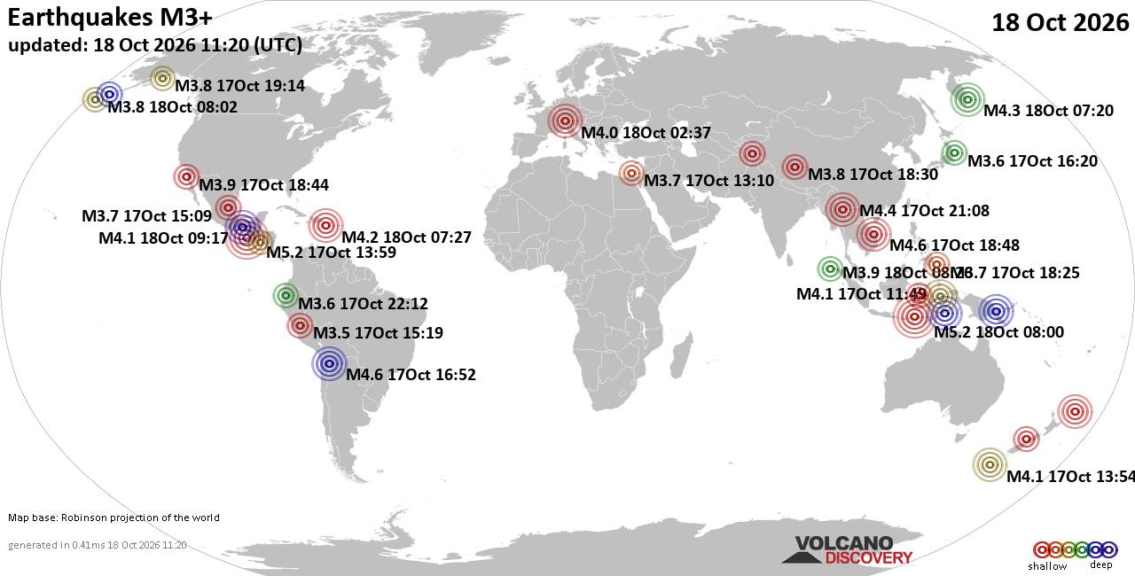 World Earthquake Report for Sunday, 18 October 2026
			