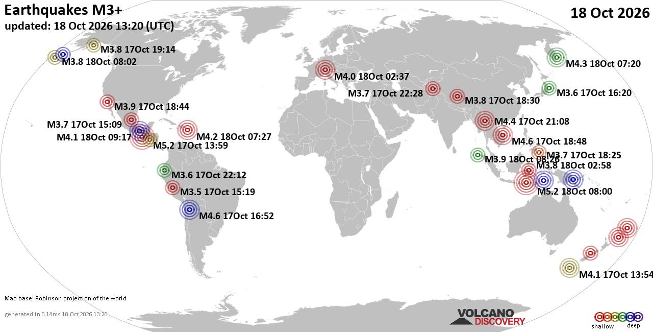 World Earthquake Report for Sunday, 18 October 2026
			