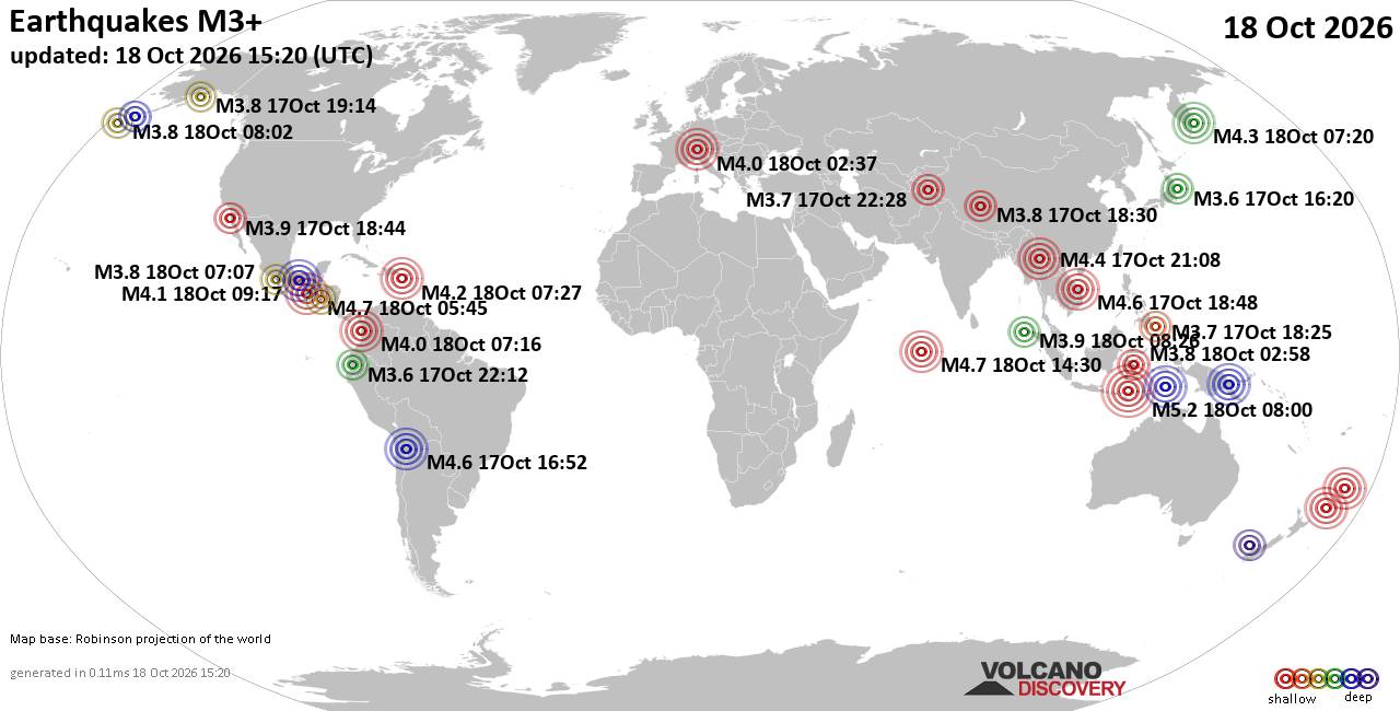 World Earthquake Report for Sunday, 18 October 2026
			