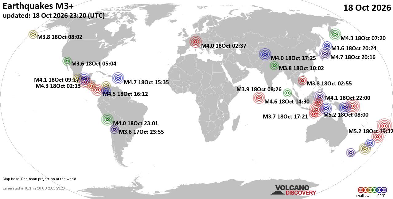 World Earthquake Report for Sunday, 18 October 2026
			