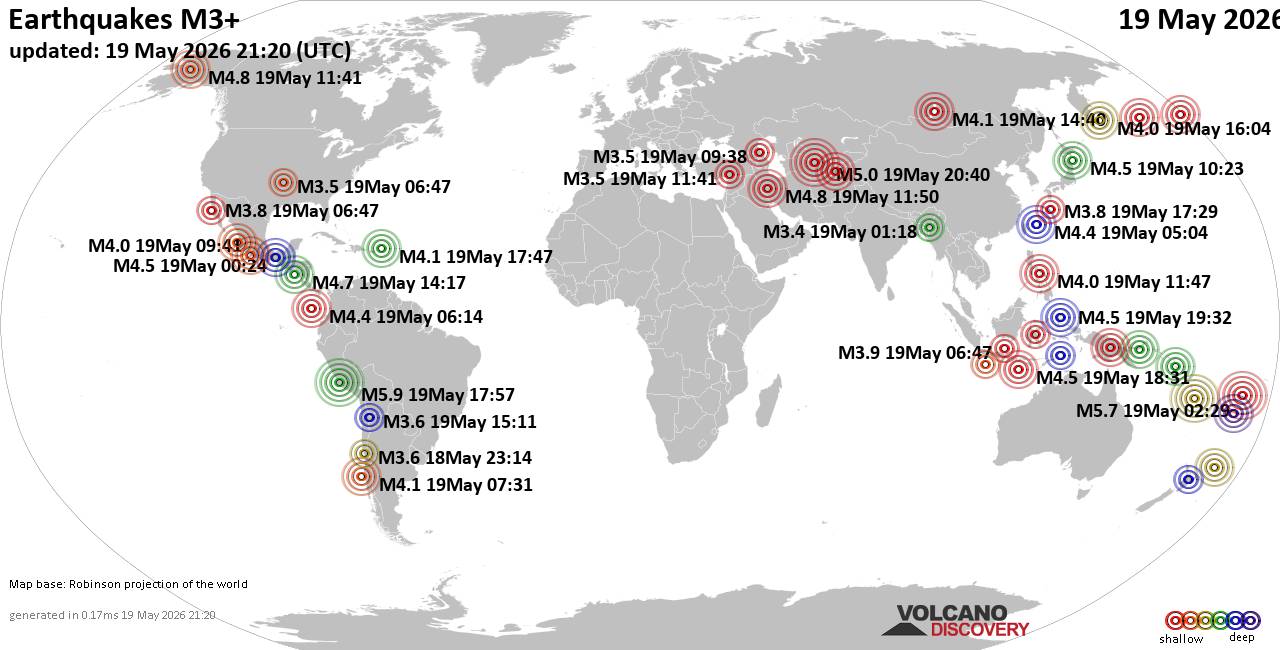 World Earthquake Report for Tuesday, 19 May 2026
			