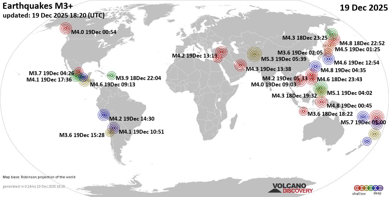 World Earthquake Report for Friday, 19 December 2025
