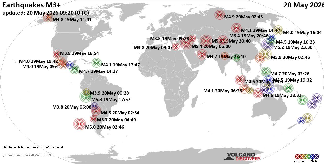 World Earthquake Report for Wednesday, 20 May 2026
			