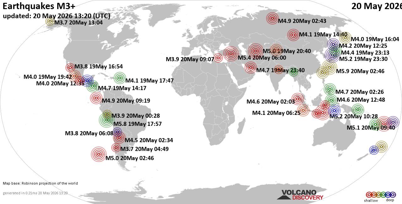 World Earthquake Report for Wednesday, 20 May 2026
			