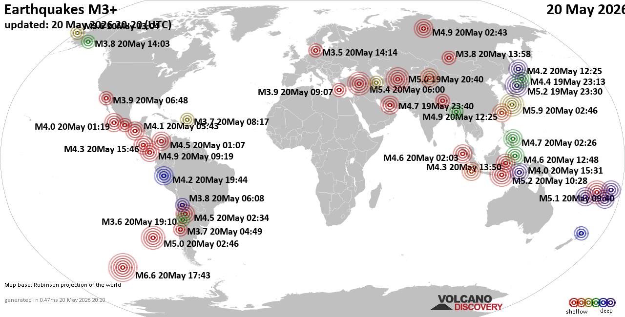 World Earthquake Report for Wednesday, 20 May 2026
			