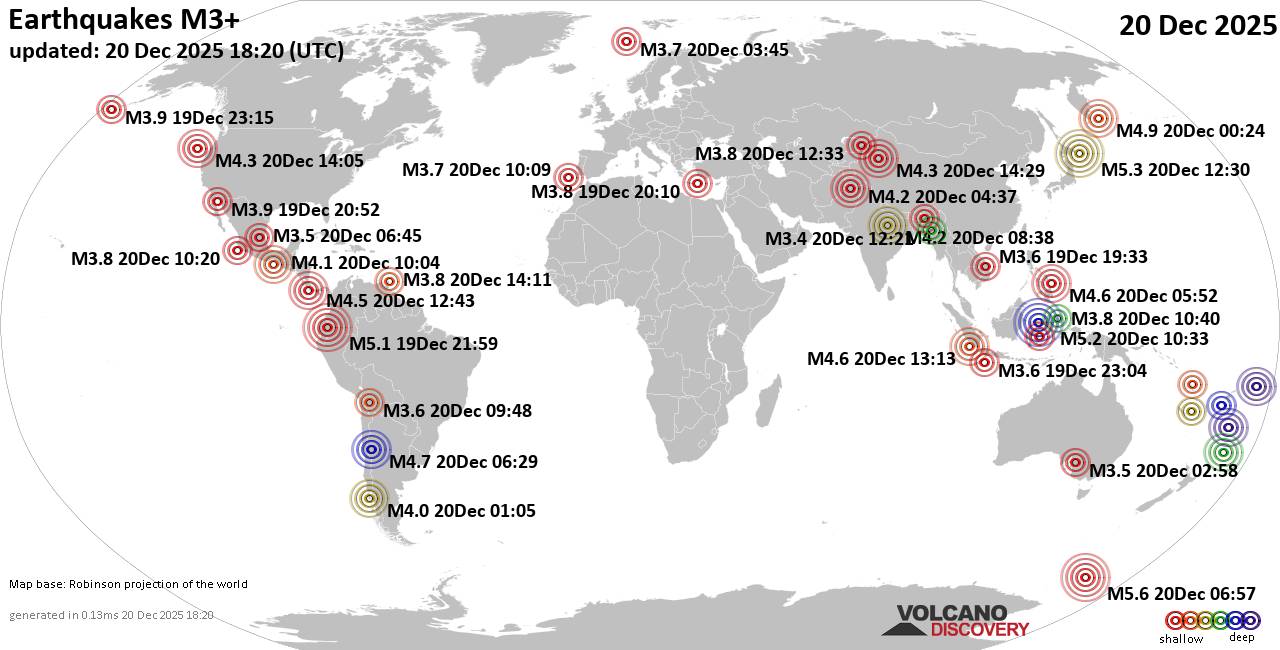 World Earthquake Report for Saturday, 20 December 2025