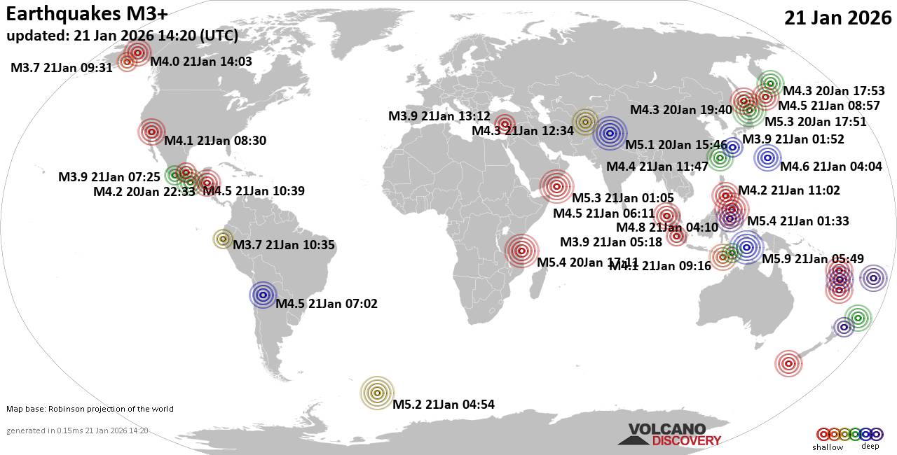 World Earthquake Report for Wednesday, 21 January 2026