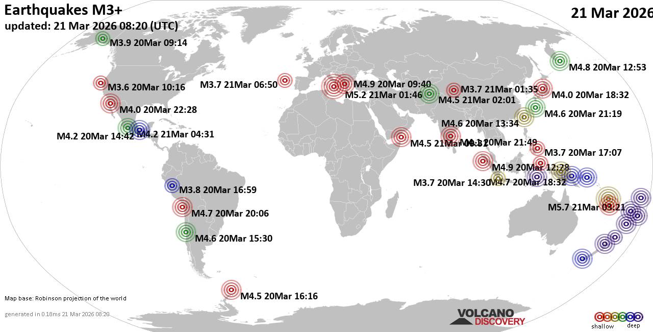 World Earthquake Report for Saturday, 21 March 2026