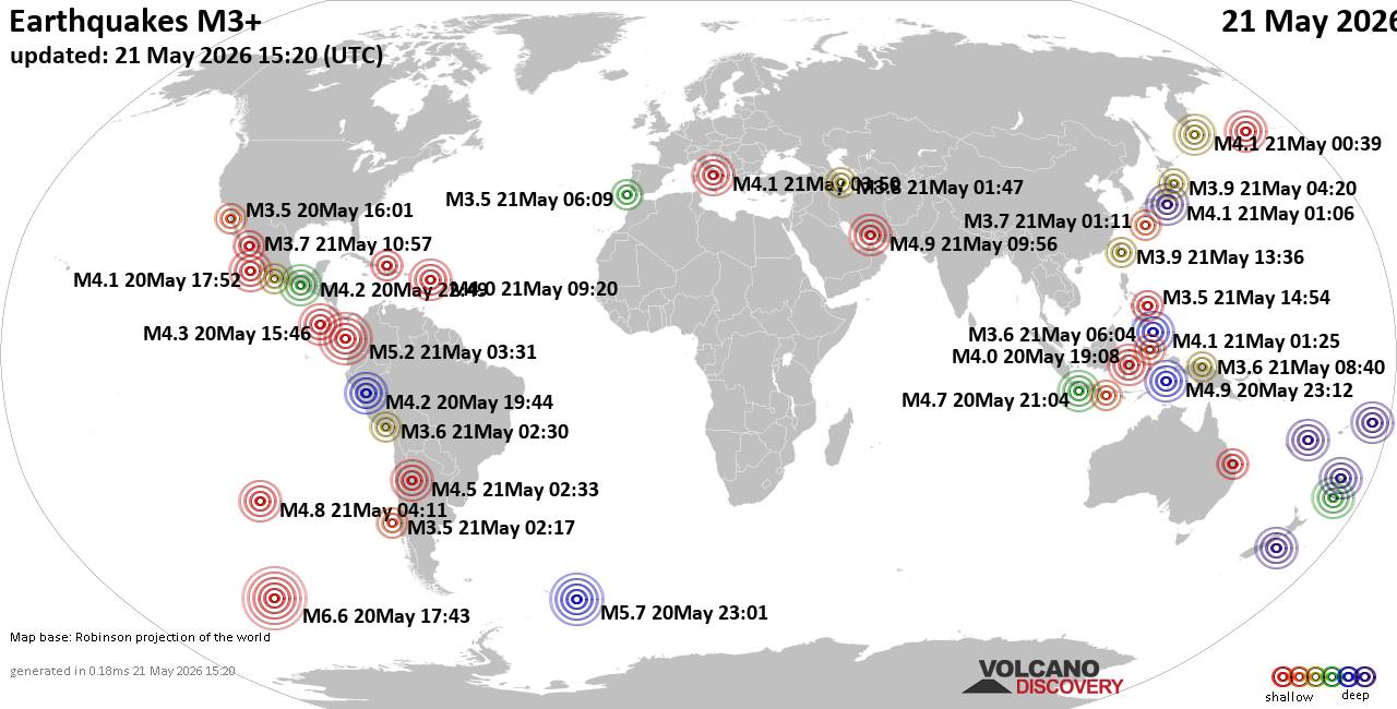 World Earthquake Report for Thursday, 21 May 2026
			