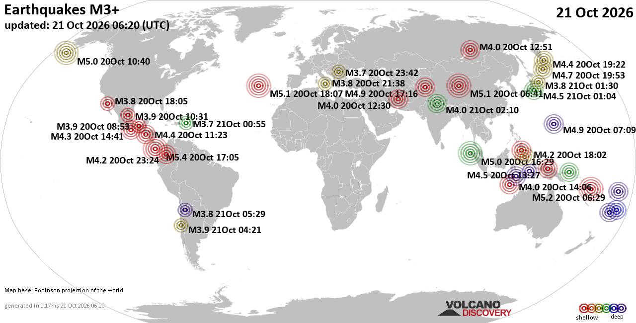 World Earthquake Report for Wednesday, 21 October 2026
			