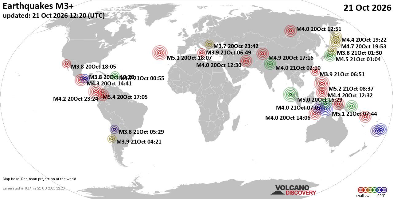 World Earthquake Report for Wednesday, 21 October 2026
			