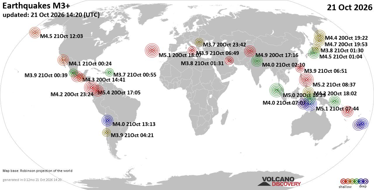 World Earthquake Report for Wednesday, 21 October 2026
			