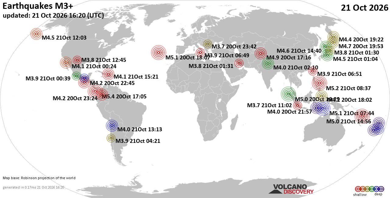 World Earthquake Report for Wednesday, 21 October 2026
			