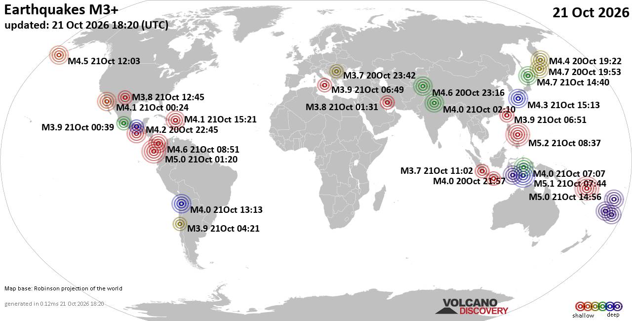 World Earthquake Report for Wednesday, 21 October 2026
			