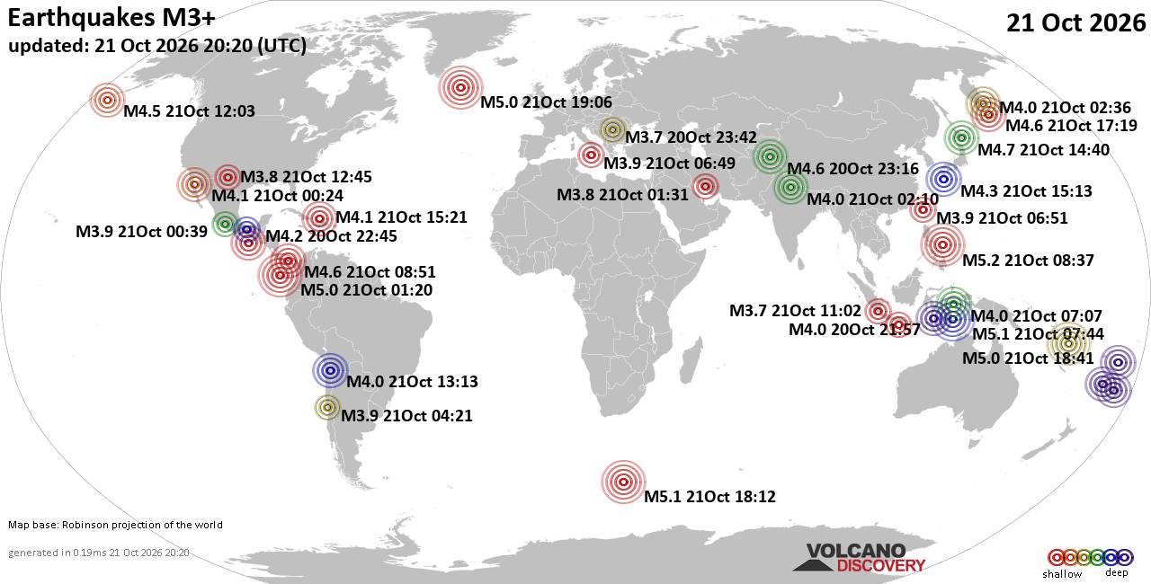World Earthquake Report for Wednesday, 21 October 2026
			