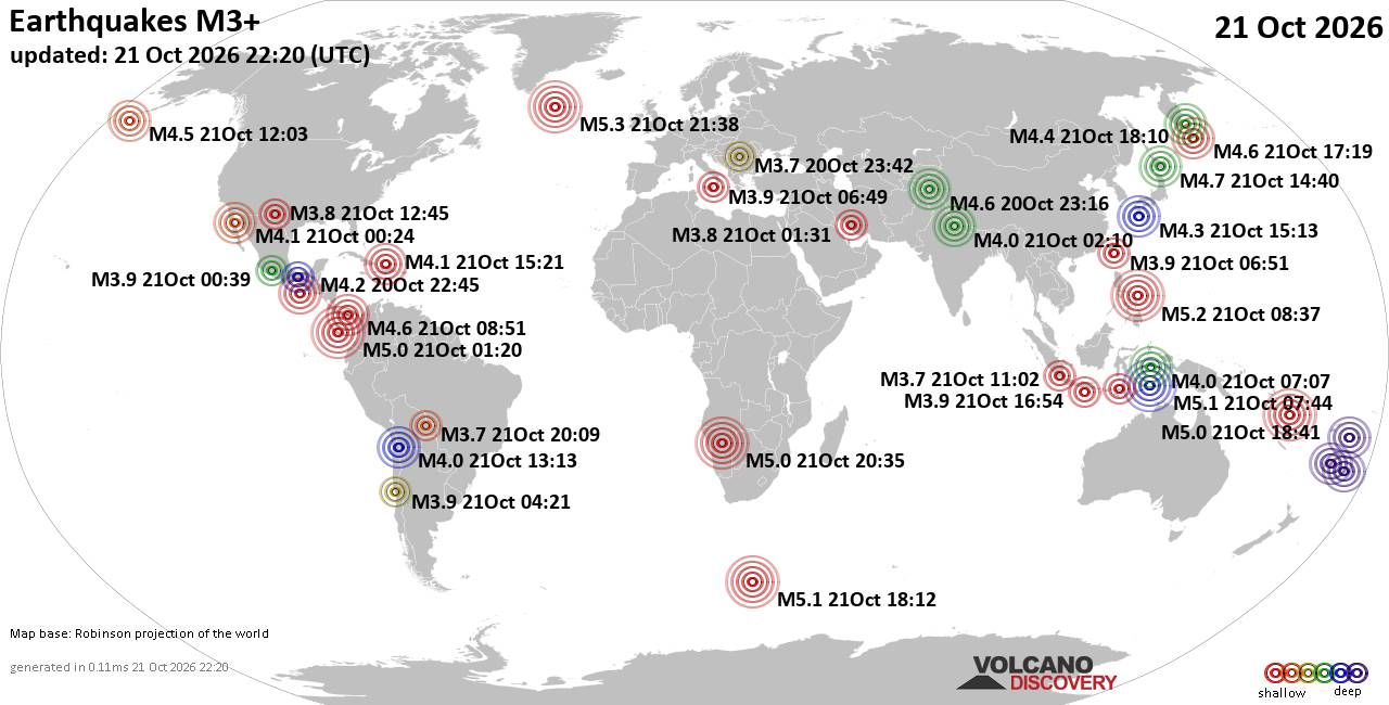 World Earthquake Report for Wednesday, 21 October 2026
			