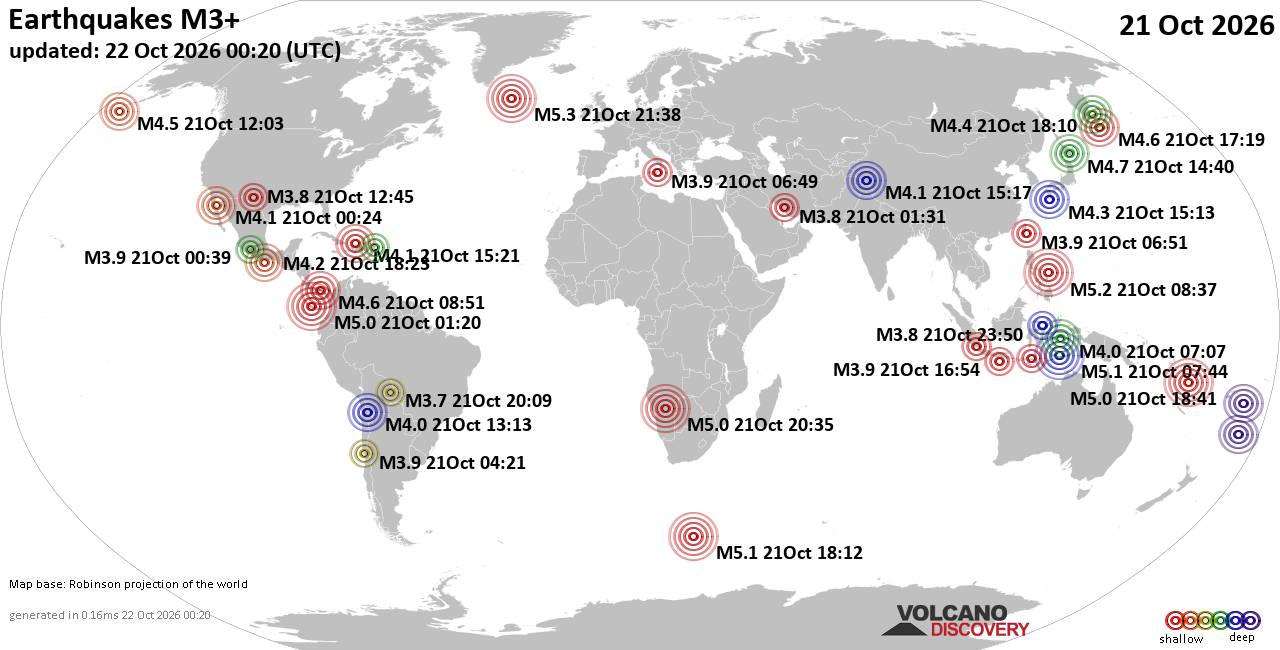 World Earthquake Report for Wednesday, 21 October 2026
			