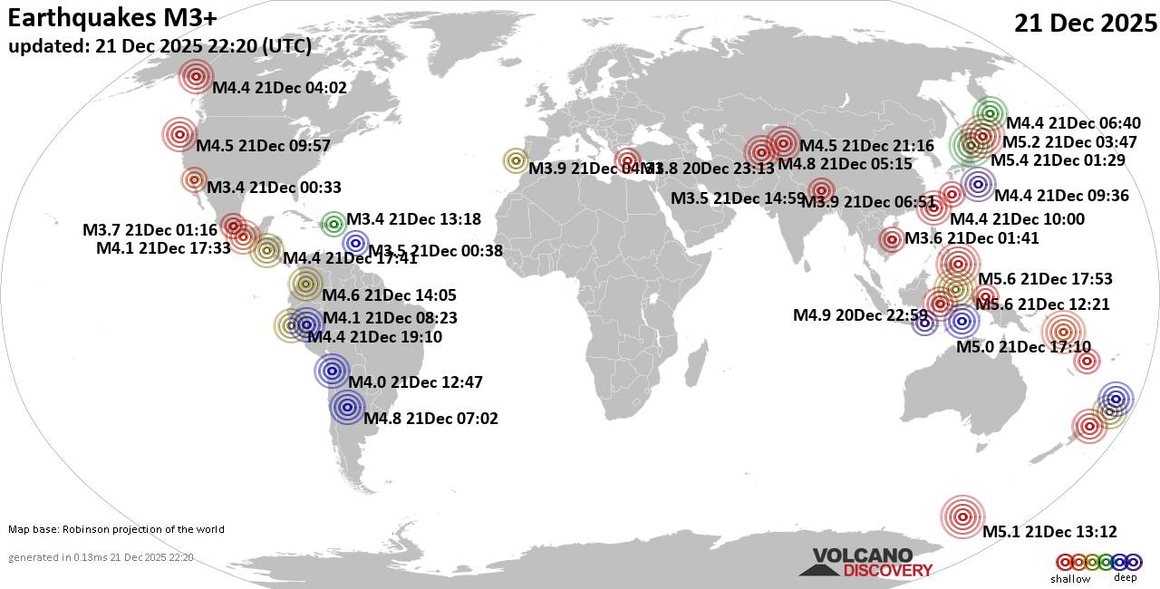 World Earthquake Report for Sunday, 21 December 2025