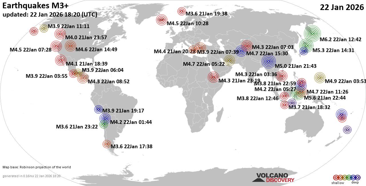 World Earthquake Report for Thursday, 22 January 2026