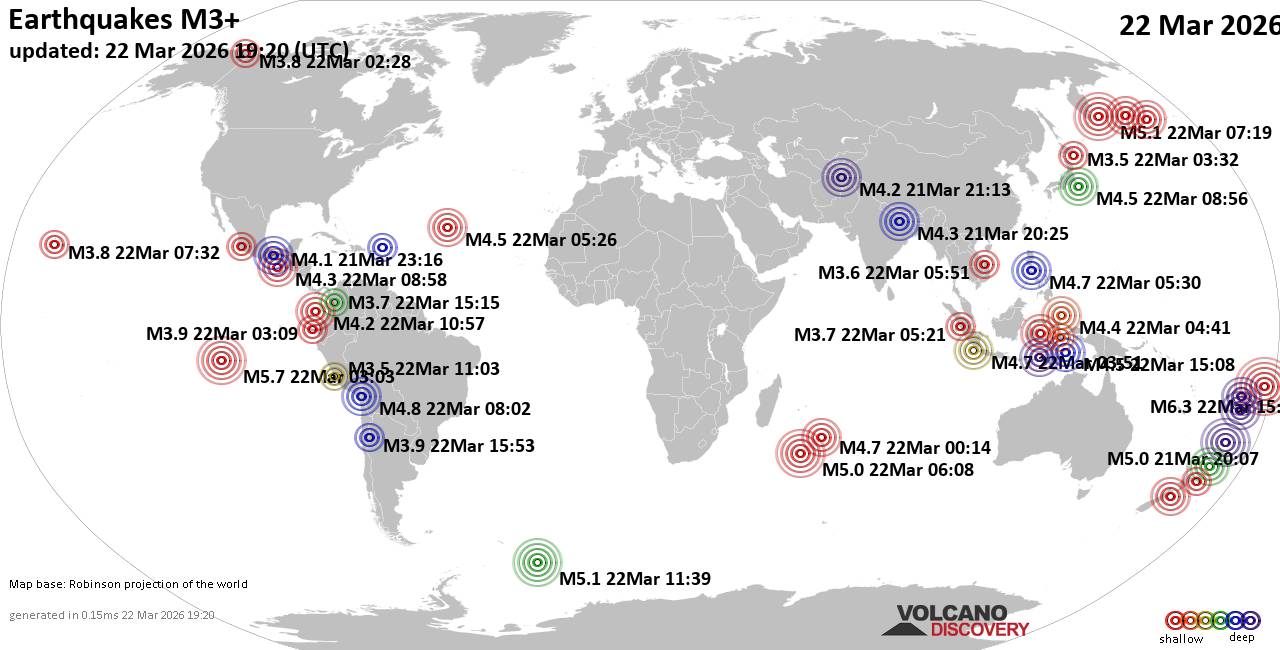 World Earthquake Report for Sunday, 22 March 2026