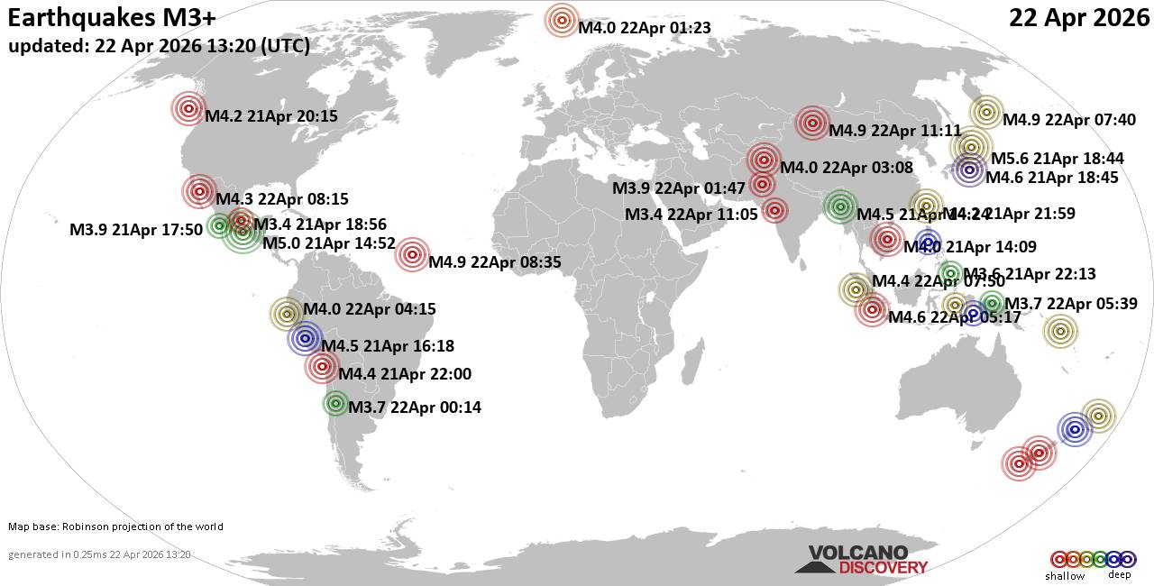World Earthquake Report for Wednesday, 22 April 2026