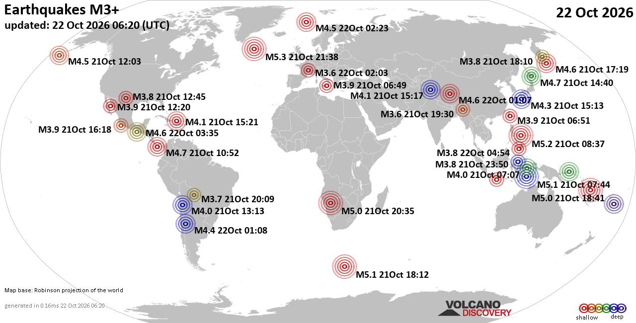 World Earthquake Report for Thursday, 22 October 2026
			