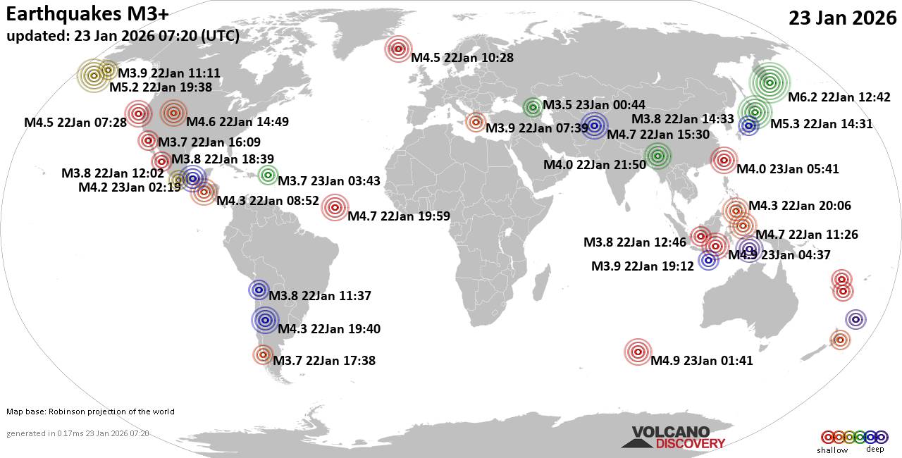 World Earthquake Report for Friday, 23 January 2026