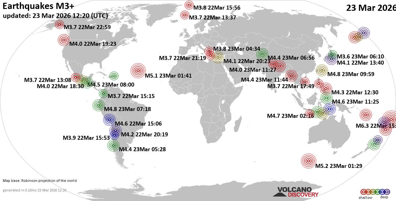 World Earthquake Report for Monday, 23 March 2026