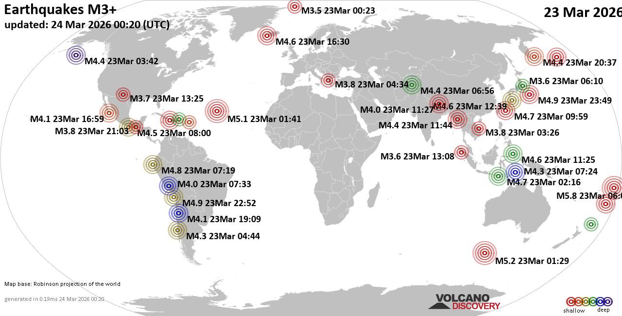 World Earthquake Report for Monday, 23 March 2026