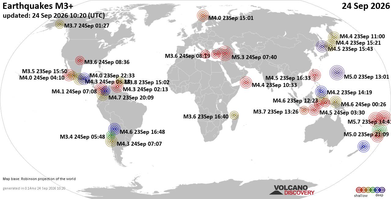 World Earthquake Report for Thursday, 24 September 2026
			