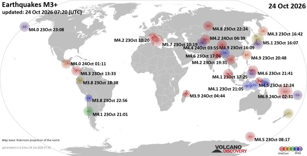 World Earthquake Report for Saturday, 24 October 2026
			