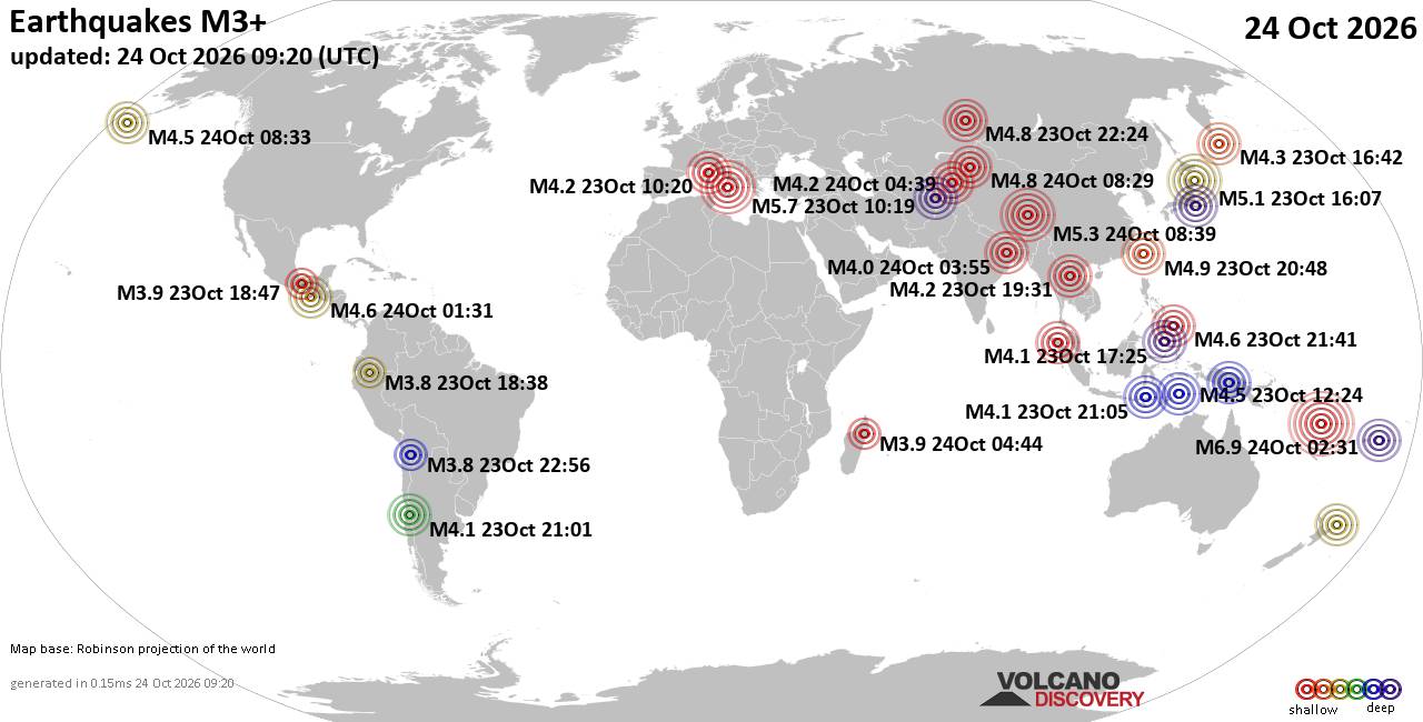 World Earthquake Report for Saturday, 24 October 2026
			