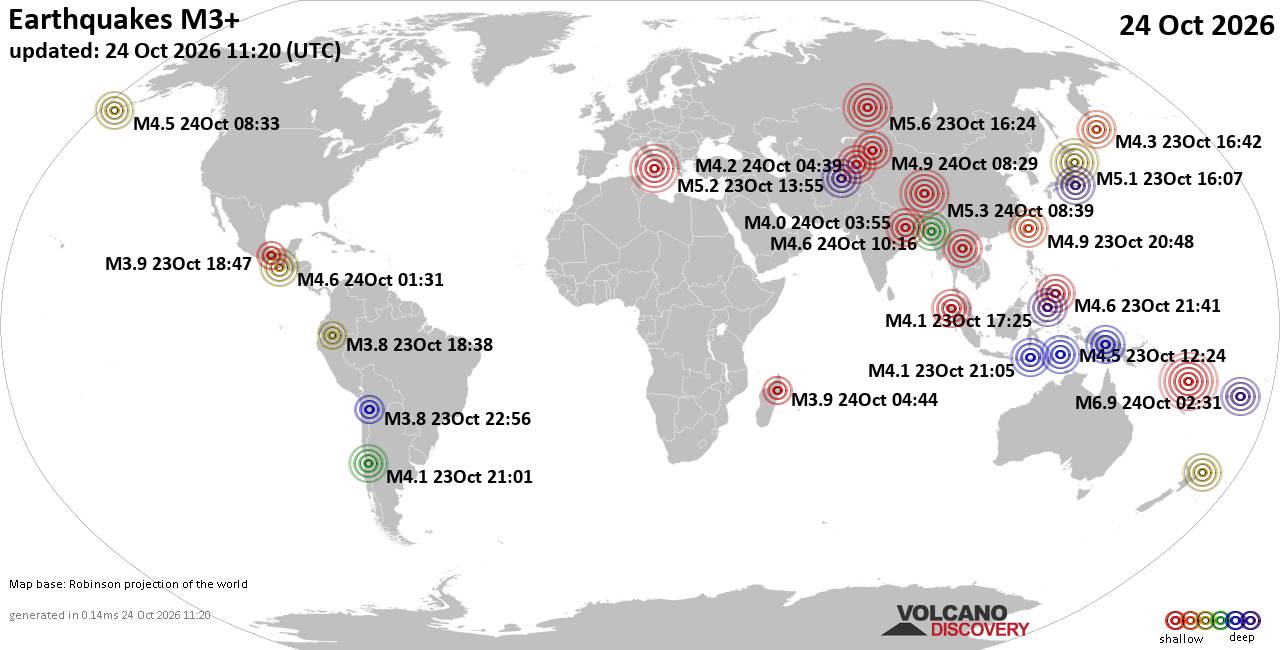 World Earthquake Report for Saturday, 24 October 2026
			