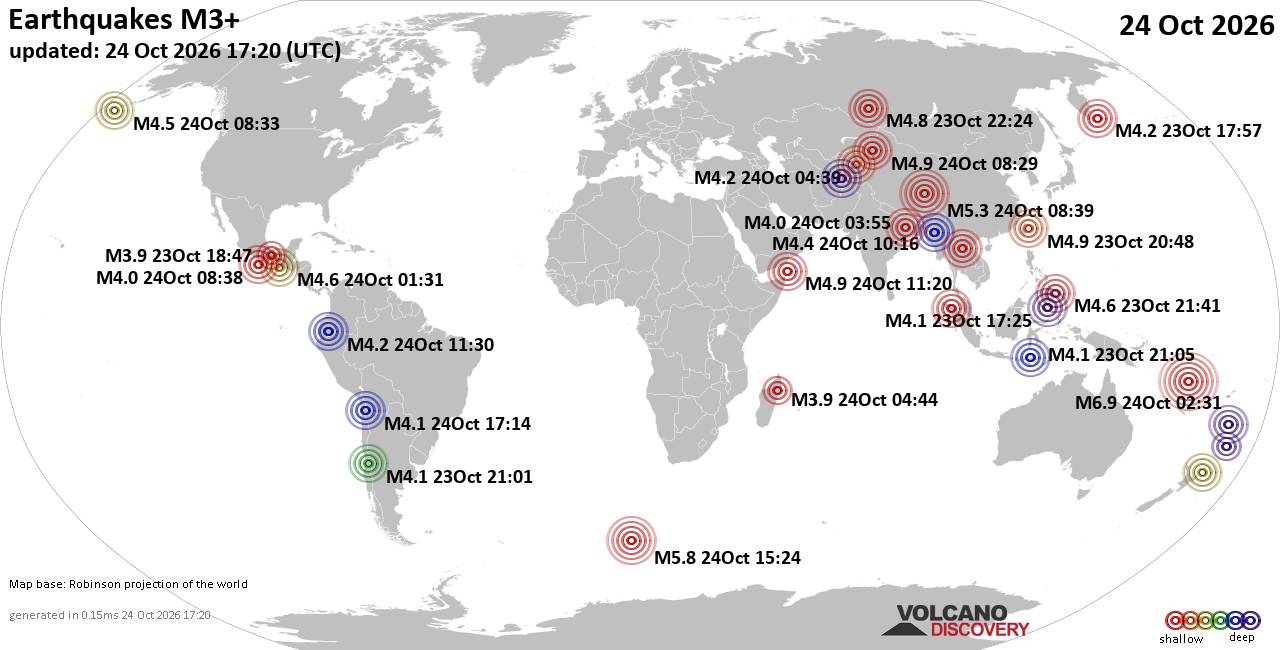 World Earthquake Report for Saturday, 24 October 2026
			