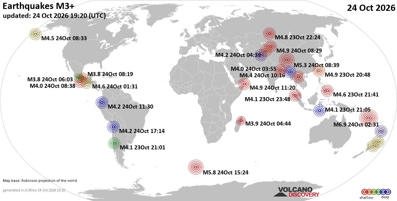 World Earthquake Report for Saturday, 24 October 2026
			
