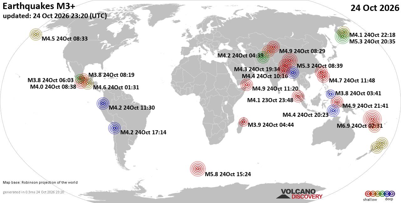 World Earthquake Report for Saturday, 24 October 2026
			