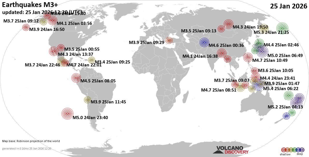 World Earthquake Report for Sunday, 25 January 2026