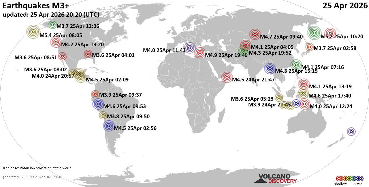 World Earthquake Report for Saturday, 25 April 2026