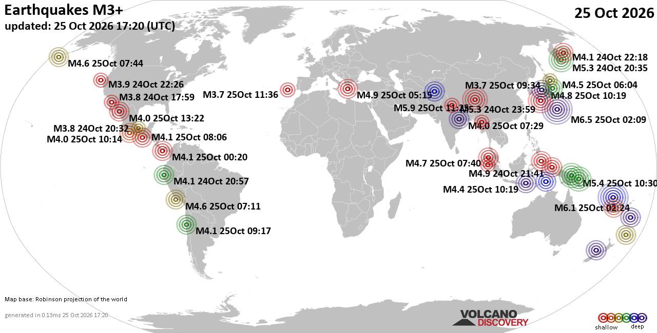 World Earthquake Report for Sunday, 25 October 2026
			